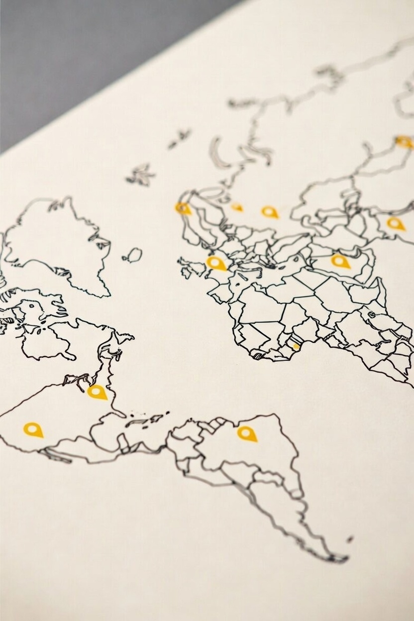 Globe with pins representing freelancer locations